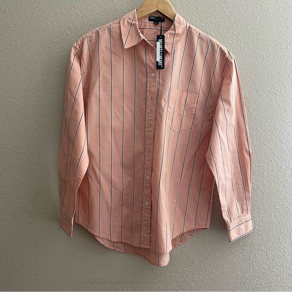 VELVET & HEART RANDALL Button up STRIPE Peach SHIRT - Picture 2 of 14